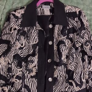 Elegant Black and White Patterned Women's Blazer